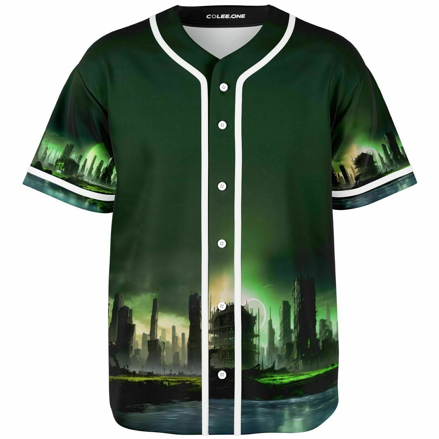 Apocalyptic Planet Jersey front view, Colee.One sublimated festival baseball jersey