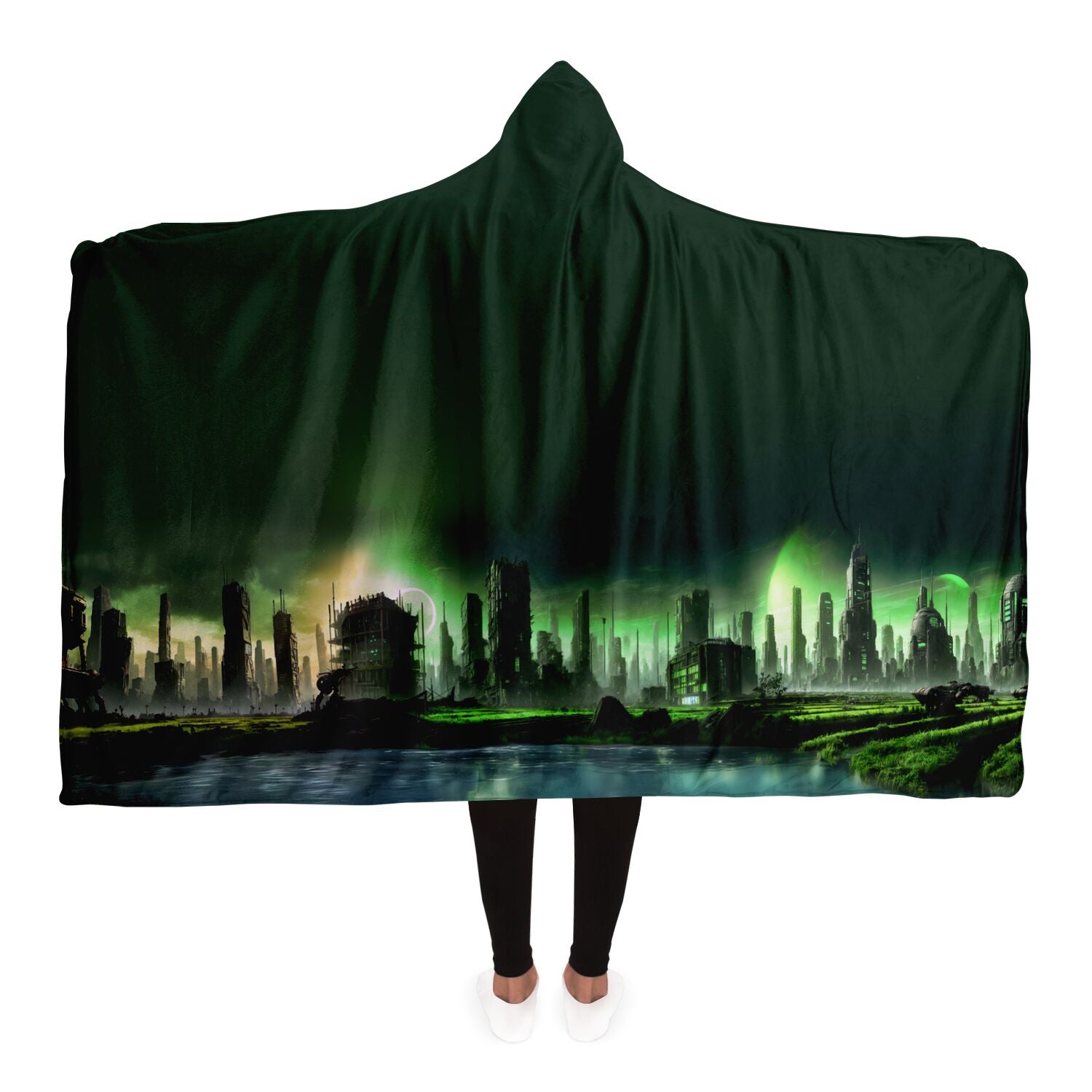 Apocalyptic Planet Hooded Blanket, detail view, Colee.One festival apparel