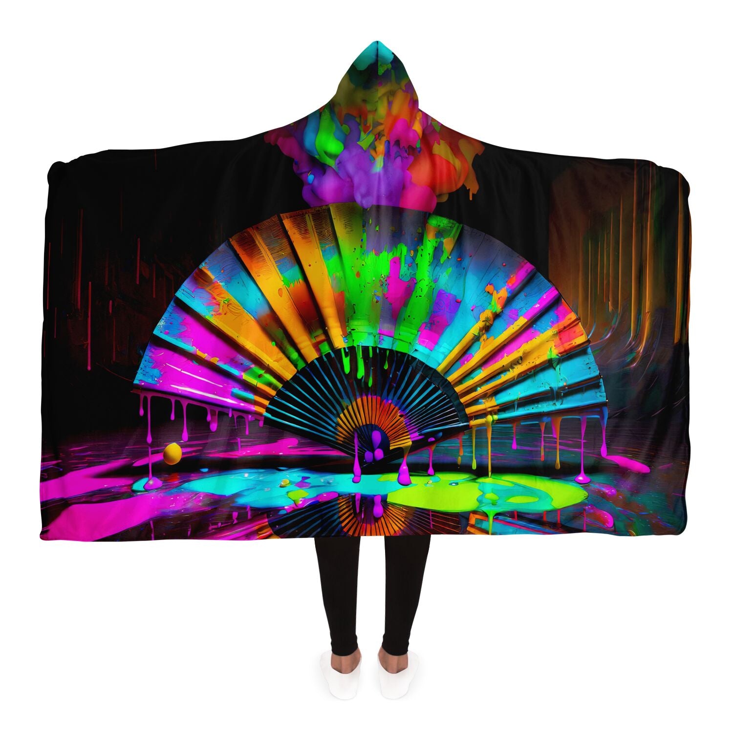Neon Paint Fan Hooded Blanket, detail view, Colee.One festival apparel
