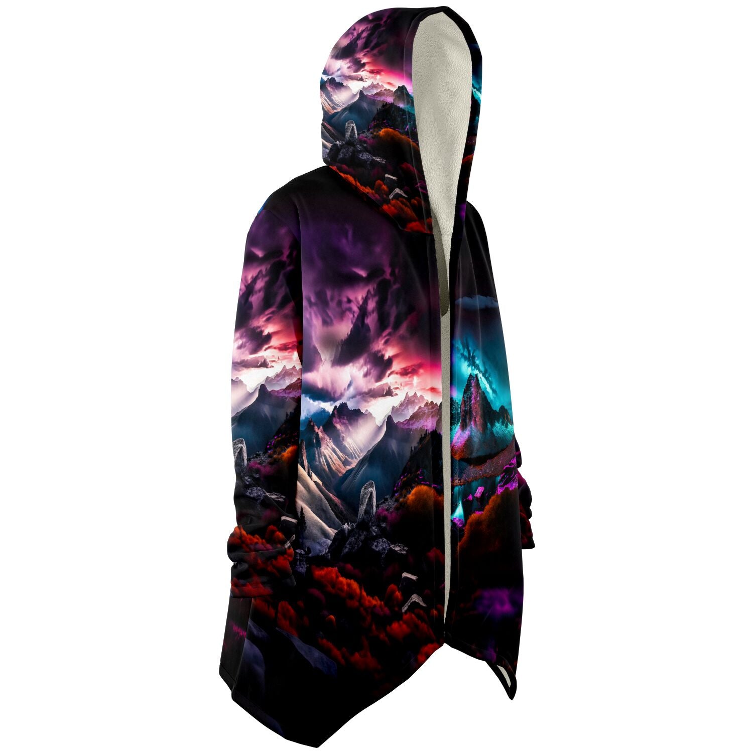 Serene Mountain Scape Micro Fleece Cloak, detail view, Colee.One festival apparel