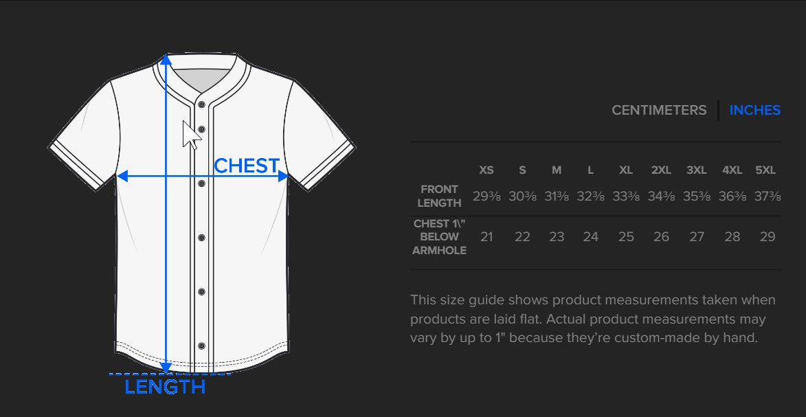 Size guide for Red Thunderstorm Jersey Colee.One Edition